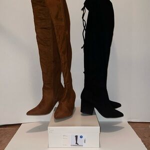 Set of 2 over knee boots black and brown